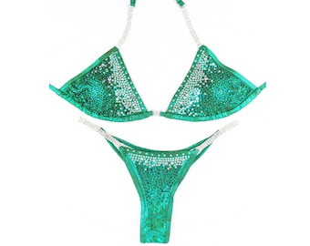 ON SALE !!!!!New, made to order crystal competition bikini suit - Eclipse green