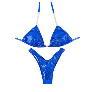 ON SALE !!!!!New, never worn wellness practice bikini/posing suit/competition bikini - Shiny blue