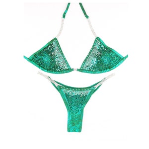 ON SALE !!!!!New, made to order crystal competition bikini suit - Eclipse green