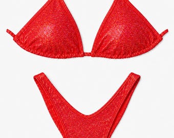 Wellness Competition Bikini | Practice and Posing Suit - Hologram red