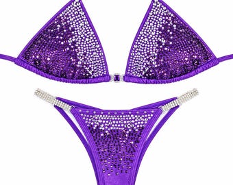 Crystal Competition Bikini Brilliant Purple NPC IFBB for Bodybuilding and Fitness