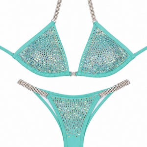 Crystal Competition Bikini Lustrous Light Blue NPC IFBB for Bodybuilding and Fitness