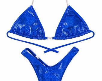 Figure and Physique Competition Bikini | Shiny Blue Practice and Posing Suit