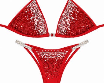 Crystal Competition Bikini Brilliant Red NPC IFBB for Bodybuilding and Fitness