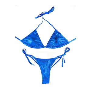 Hologram Blue Competition Bikini: Padded Top, Tie Side