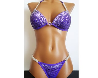 New, made to order crystal competition bikini suit - Brilliant purple