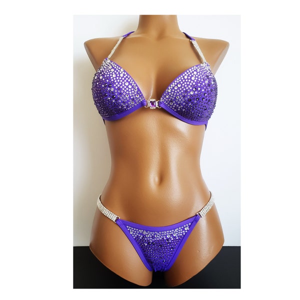 Nouveau bikini de compétition en cristal fabriqué sur commande - Violet brillant