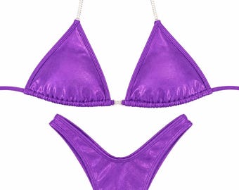 Wellness Practice Bikini with Rhinestone Connectors | Posing Suit - Hologram Purple