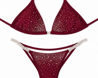 Crystal Competition Bikini Lovely Wine NPC IFBB for Bodybuilding and Fitness