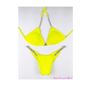 Yellow Rhinestone Competition Bikini: Practice Posing Suit