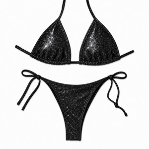 Bikini Posing Suit Shiny Black NPC IFBB Bikini for Bodybuilding and Fitness