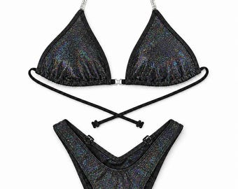 Figure and Physique Competition Bikini | Hologram Black Practice and Posing Suit