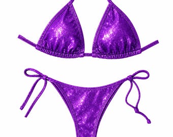 Bikini Posing Suit Shiny Purple NPC IFBB Bikini for Bodybuilding and Fitness