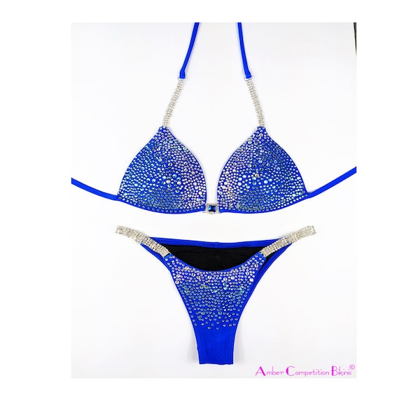 New, Made to Order Crystal Competition Bikini Suit Brilliant Blue