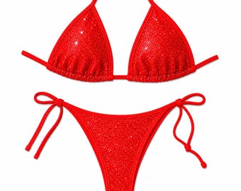 Bikini Posing Suit Shiny Red NPC IFBB Bikini for Bodybuilding and Fitness