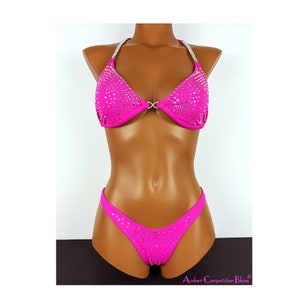 ON SALE !!!!!New, made to order crystal wellness competition bikini suit - desire pink