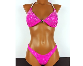 ON SALE!!!!New, made to order crystal wellness competition bikini suit - desire pink