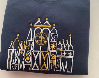It’s A Small World | White & Gold Version Embroidered Sweatshirt | Disney World | Disneyland Embroidered Crewneck