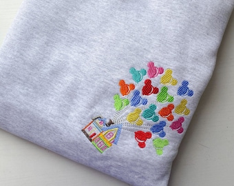 Up House with Mickey Balloons Embroidered Crewneck | Disney Up Embroidered Sweatshirt