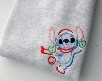 Christmas Stitch Embroidered Sweatshirt | Disney Stitch Embroidered Shirt | Disney Embroidered Crewneck