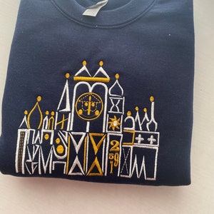 It’s A Small World | White & Gold Version Embroidered Sweatshirt | Disney World | Disneyland Embroidered Crewneck