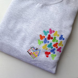 Up House with Mickey Balloons Embroidered Crewneck | Disney Up Embroidered Sweatshirt