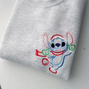 Christmas Stitch Embroidered Sweatshirt | Disney Stitch Embroidered Shirt | Disney Embroidered Crewneck