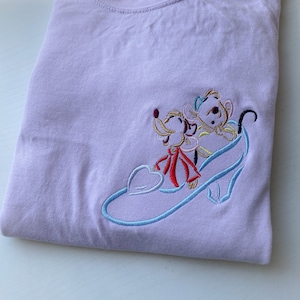 Jaq and Gus Gus Cinderella Slipper Embroidered T-Shirt | Disney Embroidered T-Shirt