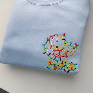 Winnie The Pooh Christmas Lights Embroidered Sweatshirt | Embroidered Shirt | Disney Embroidered Shirt | Disney Christmas Crewneck