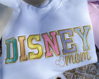 Disney Mom Metallic Patch Embroidered Sweatshirt |  Embroidered Sweatshirt | Disney Embroidered Crewneck