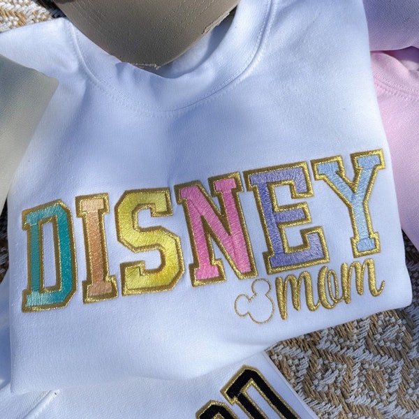 Disney Mom Metallic Patch Embroidered Sweatshirt |  Embroidered Sweatshirt | Disney Embroidered Crewneck