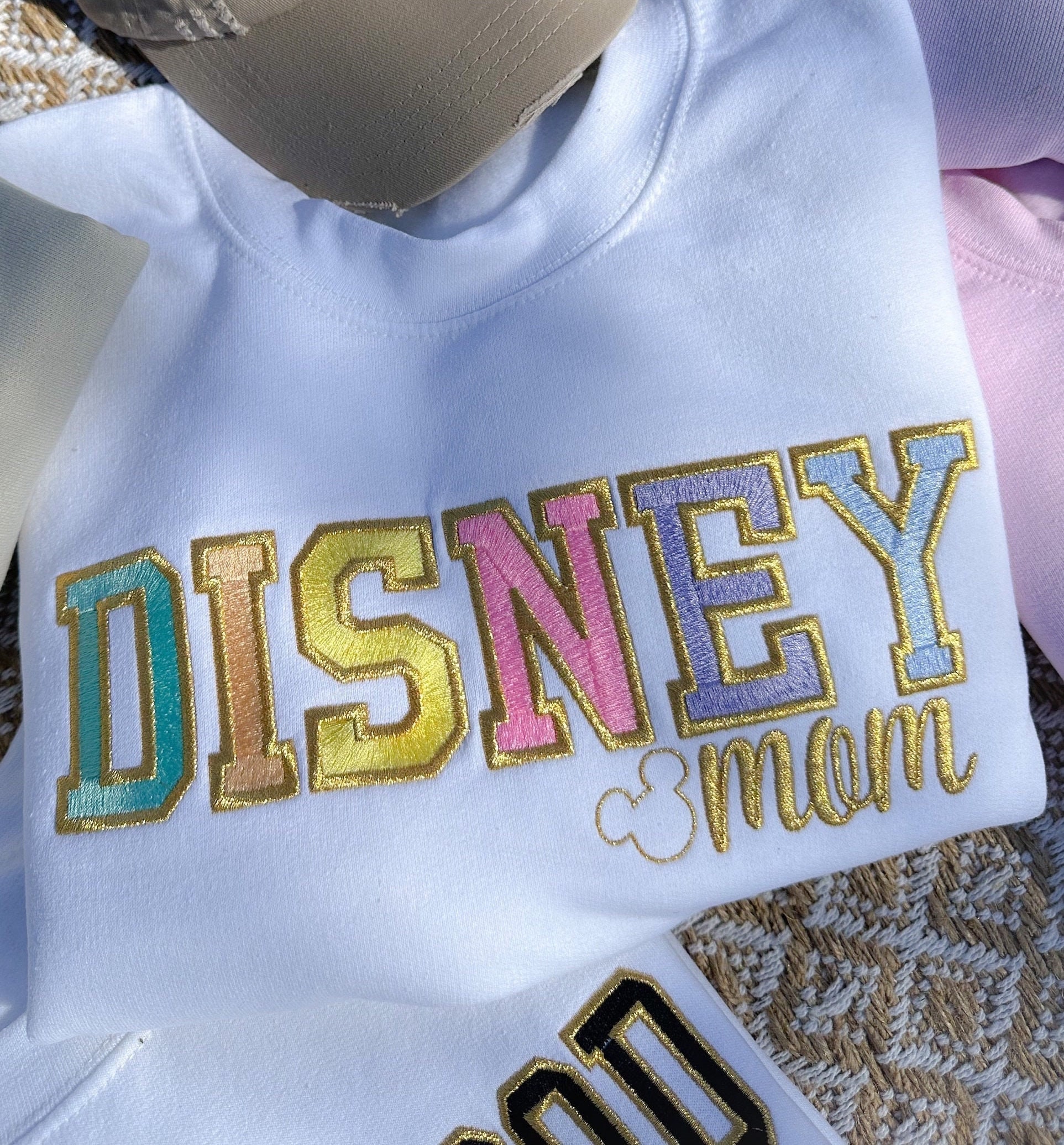 Disney Mom Metallic Patch Embroidered Sweatshirt |  Embroidered Sweatshirt | Disney Embroidered Crewneck