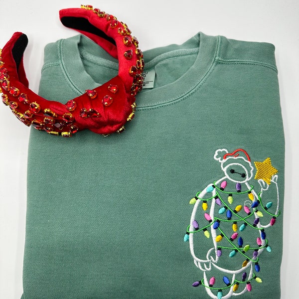 Baymax Christmas Lights Embroidered Sweatshirt | Disney Embroidered Crewneck