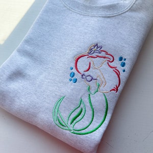 Ariel Embroidered T-shirt | Disney Little Mermaid Embroidered T-shirt | Disney World | Disneyland Embroidered Tank Top | T-shirt