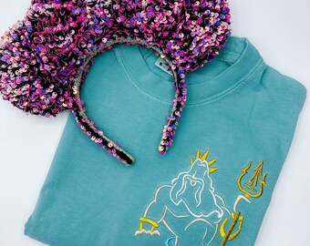 King Trident T-shirt | Disney Little Mermaid Embroidered T-shirt | Disney Shirt
