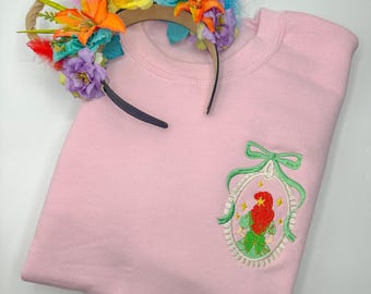 Ariel Bow Coquette Embroidered T-Shirt | Disney Princess Embroidered Shirt | Little Mermaid Shirt