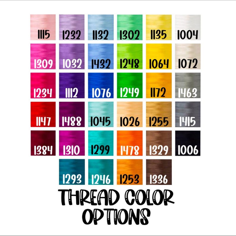 May include: A color chart displaying thread color options. The chart features a grid of small squares, each filled with a different color and a corresponding number. The text "THREAD COLOR OPTIONS" is at the bottom.