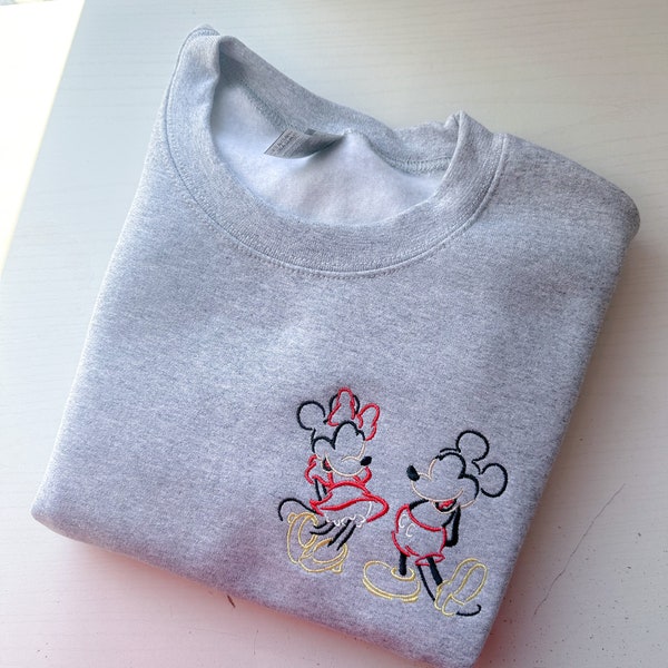 Mickey & Minnie Embroidered Sweatshirt | Disney World | Disneyland Embroidered Crewneck | Hoodie | Quarter Zip | Full Zip