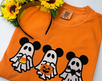 Mickey Ghosts Embroidered Tshirt | Disney Embroidered Crewneck