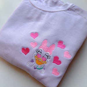 Daisy Hearts Valentine Embroidered Sweatshirt | Daisy Valentine Crewneck | Disney Valentine Embroidered Crewneck