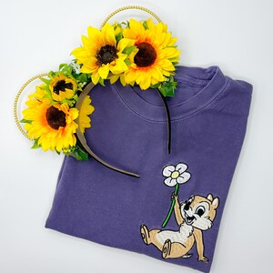 Chip Flower Embroidered Sweatshirt | Hoodie | Tshirt Disney World | Disneyland Embroidered