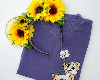 Chip Flower Embroidered Sweatshirt | Hoodie | Tshirt Disney World | Disneyland Embroidered