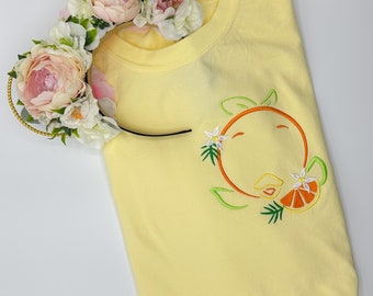 Floral Orange Bird Embroidered T-shirt | Disney Epcot Embroidered T-shirt | Sweatshirt