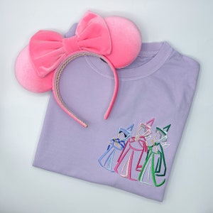 Flora Fauna and Merriweather Fairies Embroidered Shirt | Disney Princess Aurora Embroidered Shirt | Sleeping Beauty Shirt