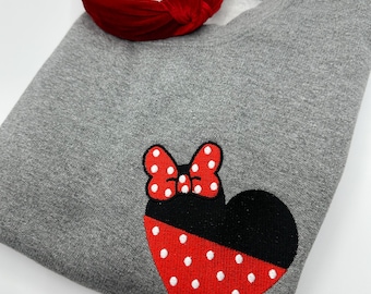 Minnie Heart Embroidered Sweatshirt | Disney World |Minnie Mouse Disneyland Embroidered Crewneck | Hoodie | Quarter Zip | Full Zip