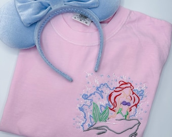 Ariel Moment Embroidered T-Shirt | Disney Princess Embroidered Shirt | Little Mermaid Shirt