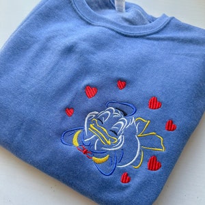 Donald Hearts Valentine Embroidered Sweatshirt | Donald Valentine Crewneck | Disney Valentine Embroidered Crewneck