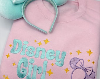 Disney Girl Embroidered Sweatshirt | Disney Embroidered Crewneck