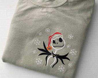 Santa Jack Skellington Embroidered Shirt | Disney Christmas Embroidered Shirt | Disney Christmas Embroidered Sweatshirt