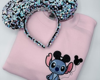 Stitch Mickey Hat  Embroidered T-Shirt | Disney World Embroidered Shirt | Disneyland Embroidered Shirt